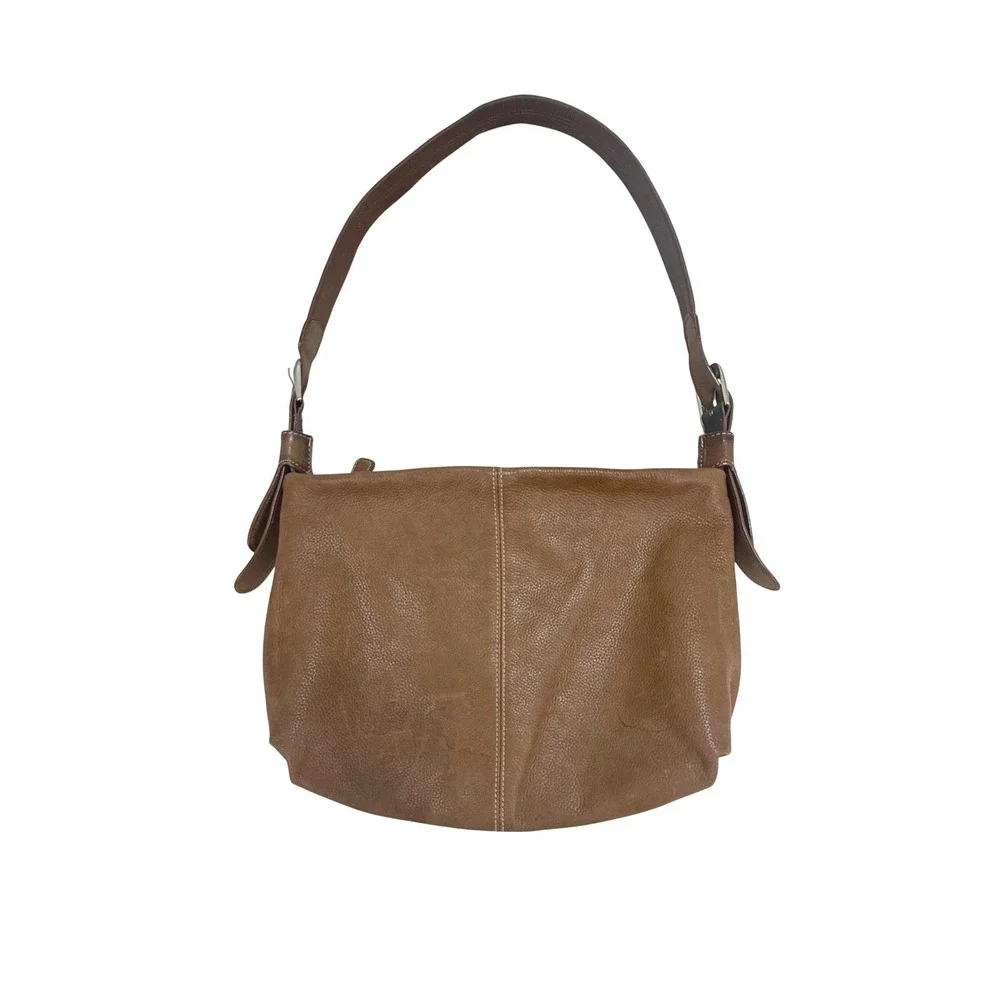 Stone Mountain Leather Shoulder Bag Medium Brown Buckle Strap Boho Classic Hobo